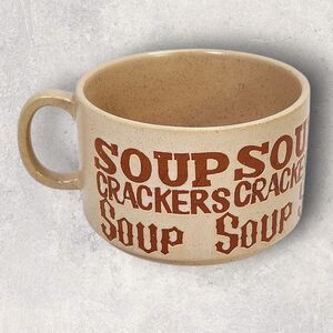 Vintage 1970s Soup Crackers Soup Mug Japan Stoneware Retro Typography Soup Bowl